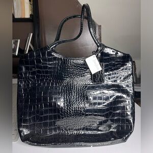Black Neiman Marcus Crocodile Leather Tote Bag